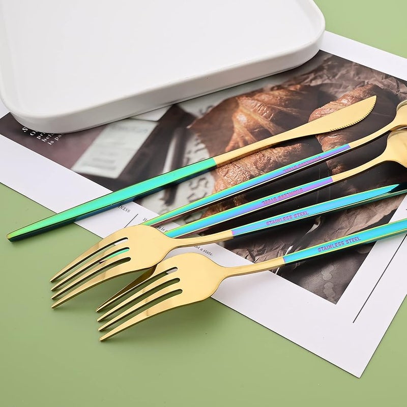 Gold Stainless Steel Silverware Set 16 PCS Pointed Handle Flatware Set for 4 - Image 5